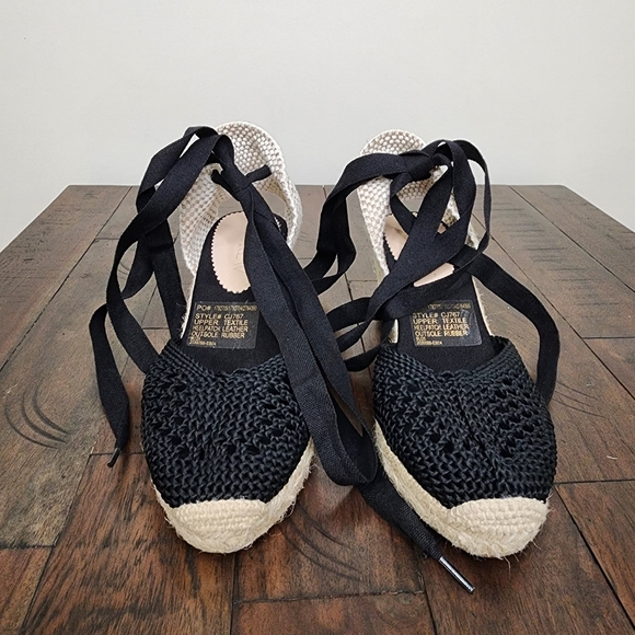 NWT J.Crew Black Crochet Lace-Up Espadrille Wedge Shoes Sz6.5 Euro Summer Casual - Picture 6 of 13